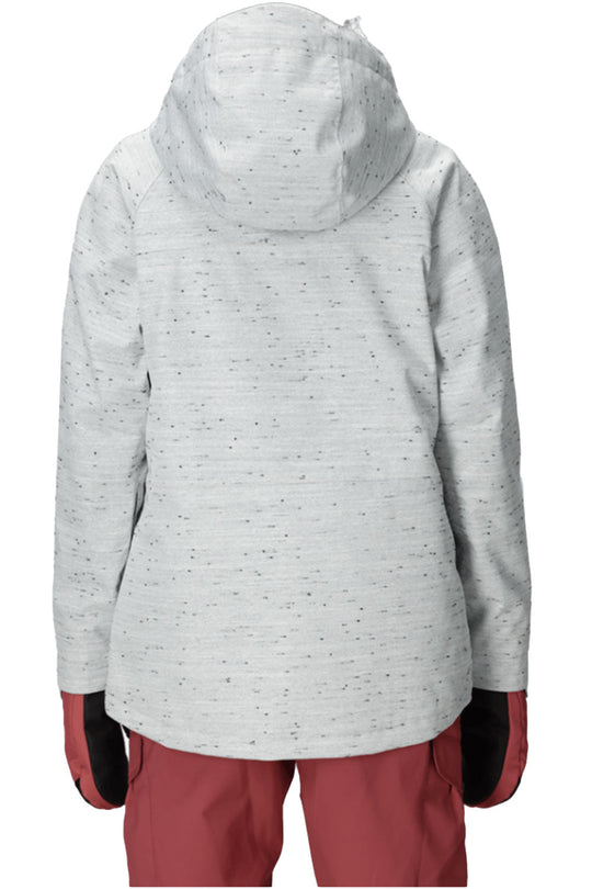 Light gray hooded jacket with red pants on a white background