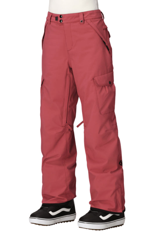 Rose snow pants with black shoes on a white background