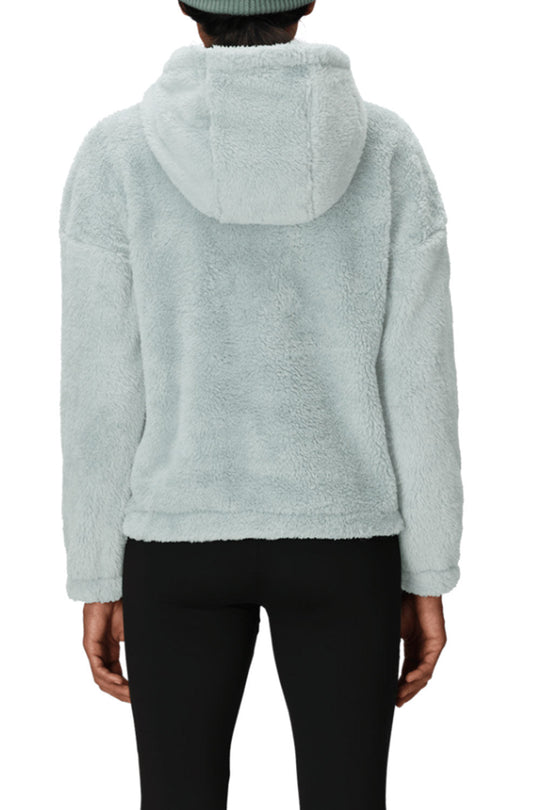 Light gray fleece jacket worn by a person on a white background