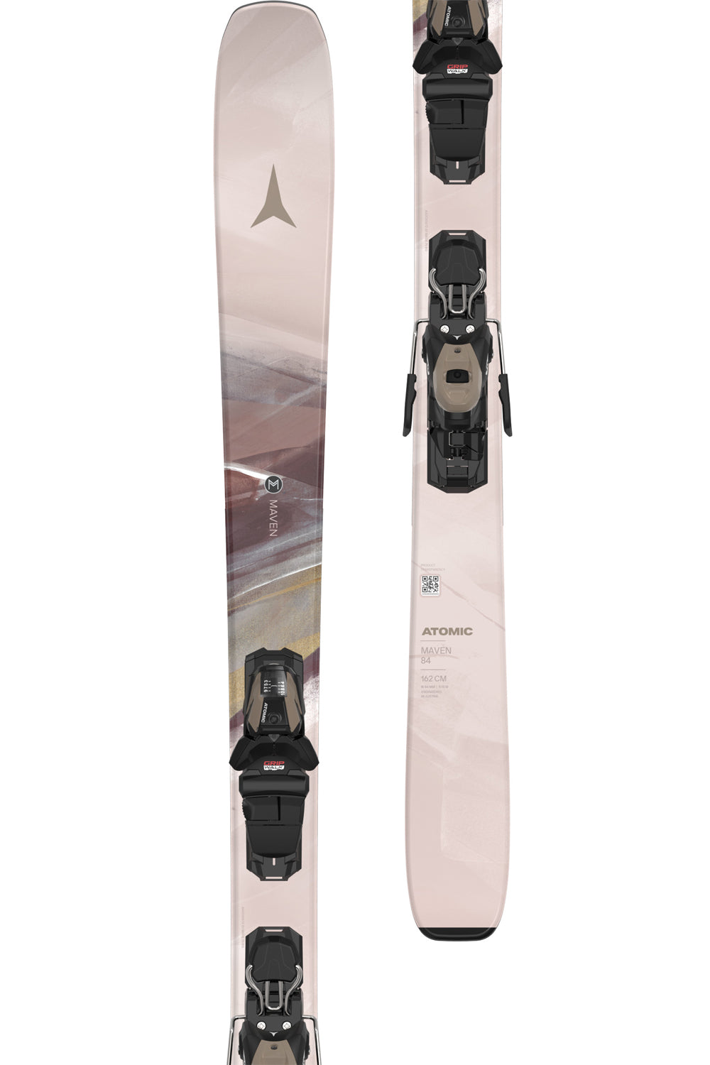 women's Atomic Maven 84 skis, dusty pink with black/bronze bindings
