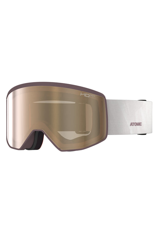 Atomic Four Pro M HD Photo ski/snowboard goggles, off white strap, dusty purple frame, bronze lens