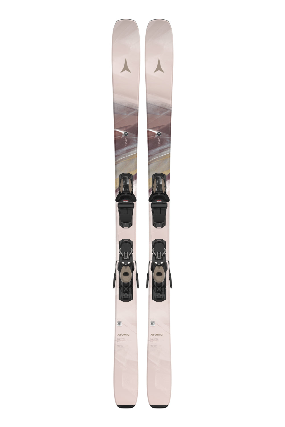 women's Atomic Maven 84 skis, dusty pink with black/bronze bindings