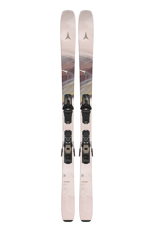 women's Atomic Maven 84 skis, dusty pink with black/bronze bindings