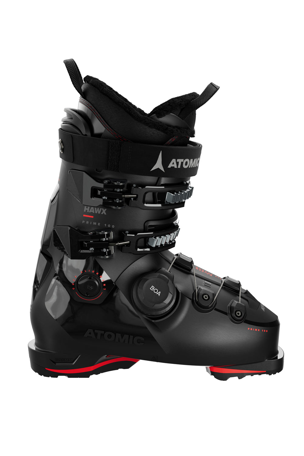 men's Atomic Hawx Prime 100 ski boots, black wtih red accents