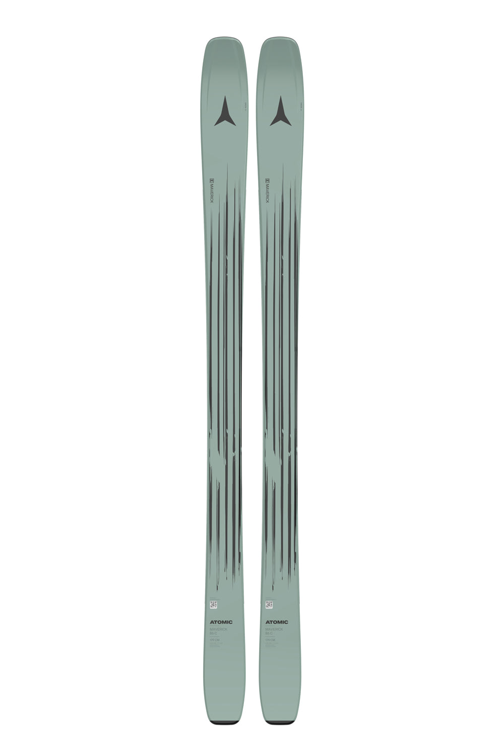 men's Atomic Maverick 86C skis, sage green with black stripe accents