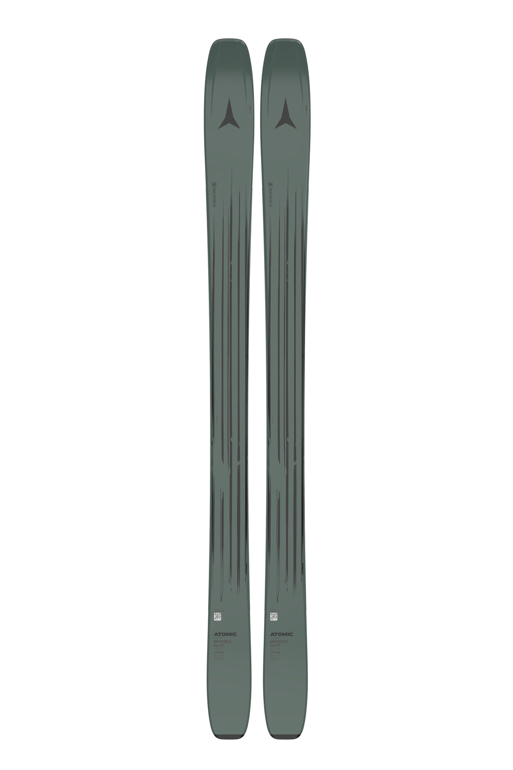 men's Atomic Maverick skis,  moss green with black stripe accents