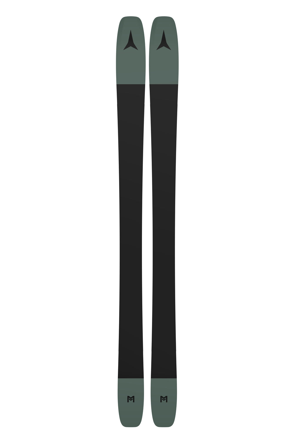 bottom of Atomic Maverick skis, black and moss green