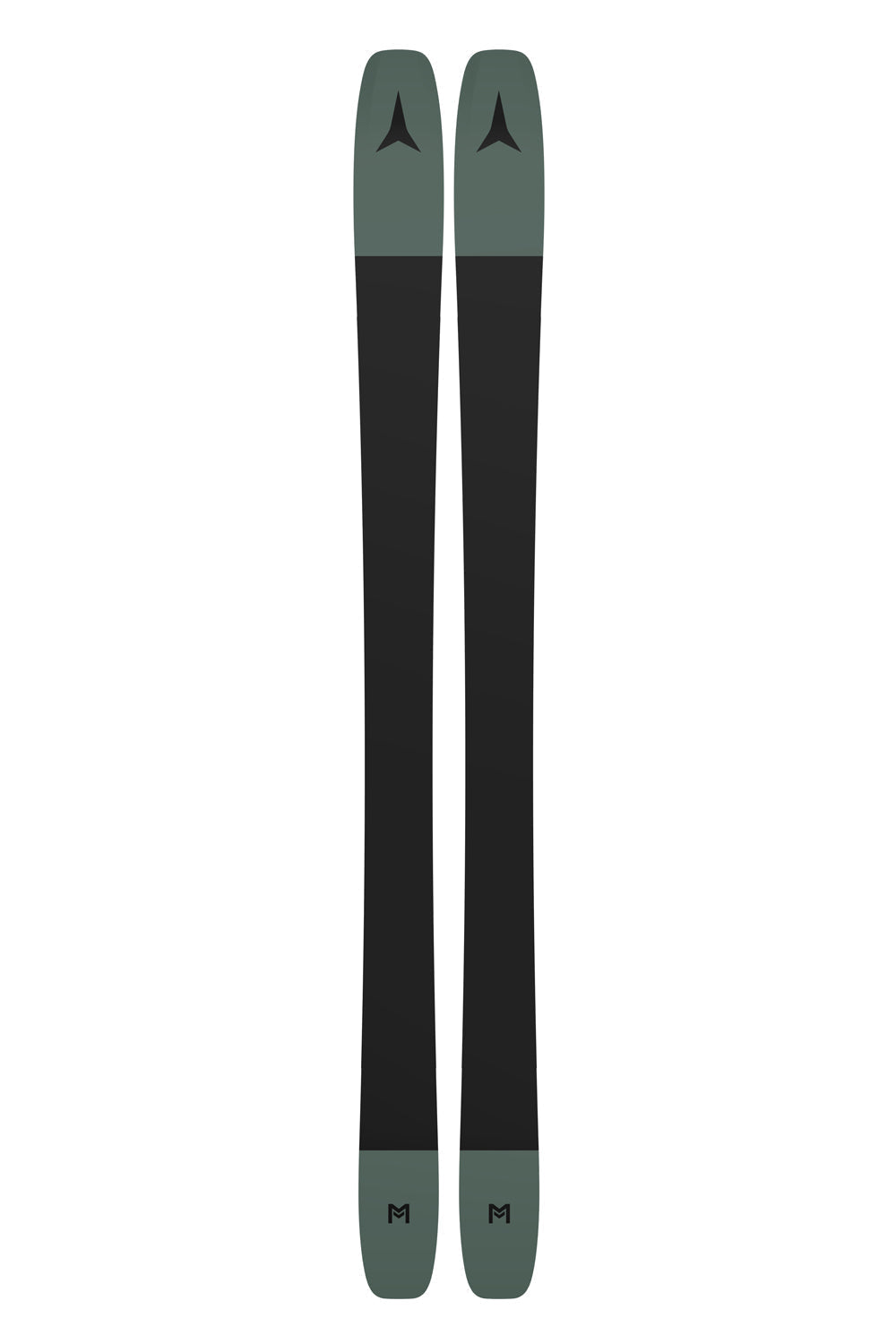 bottom of Atomic Maverick skis, black and moss green
