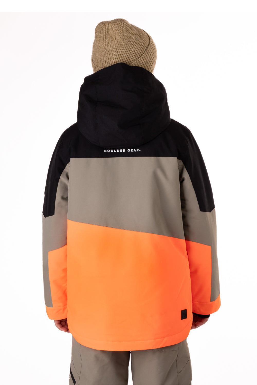 Boys' Boulder Gear Cruz ski jacket - black, grey and orange colorblock pattern
