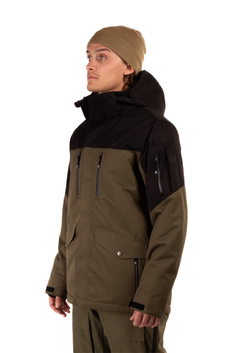 men's Boulder Gear Reactor ski jacket, black and brown colorblock