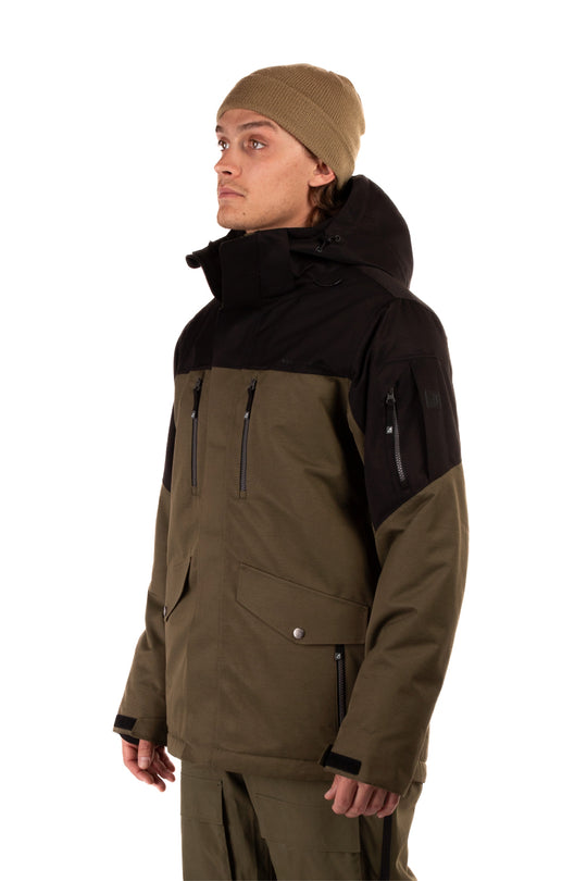 men's Boulder Gear Reactor ski jacket, black and brown colorblock