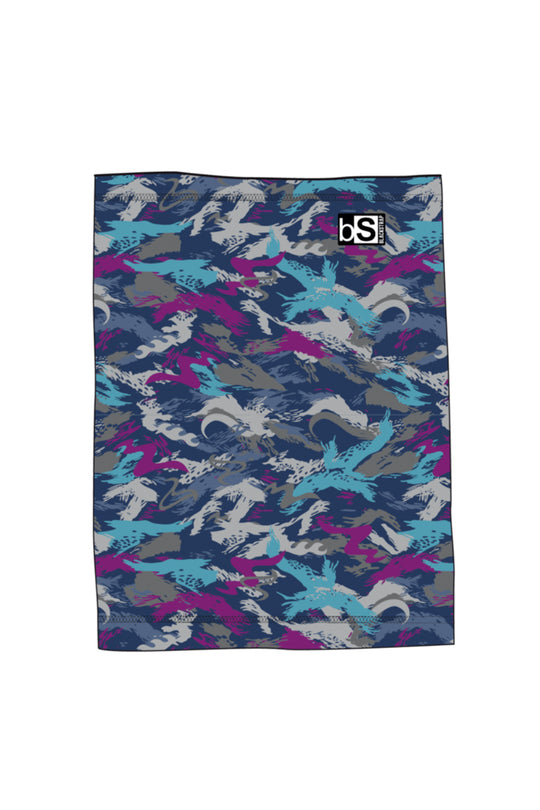 A black neck gaiter with a dual-layer design, featuring the 'bs' logo in white on the front.