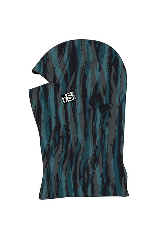 Adult Blackstrap balaclava, black, gray and blue striped camo