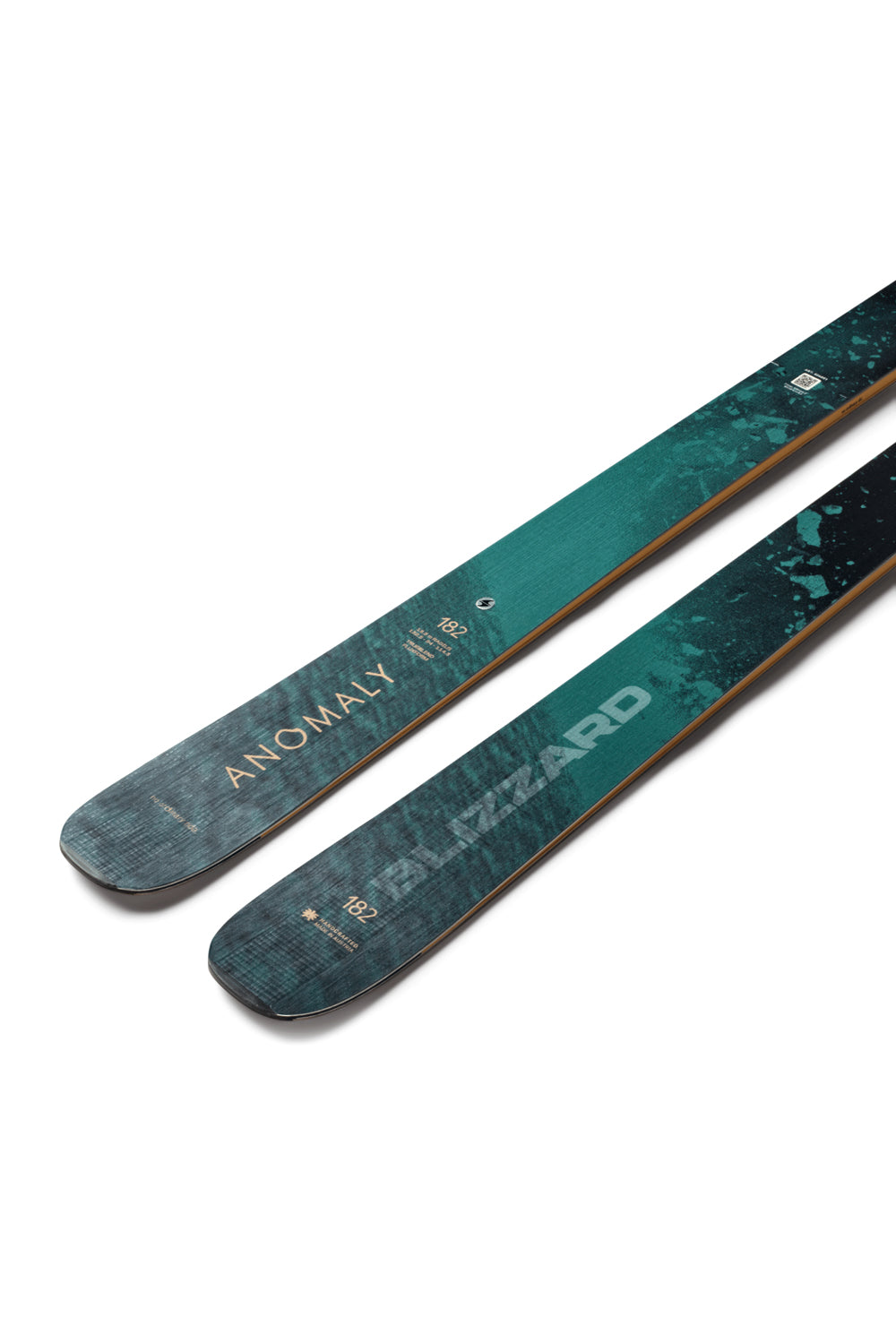 Two skis with a brand logo on a white background