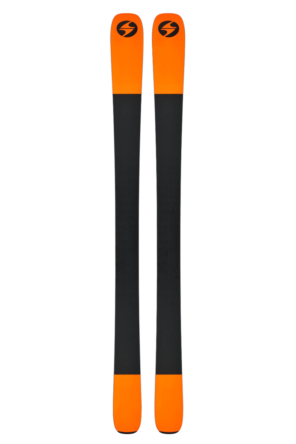 orange and black ski bases with a brand logo on a white background