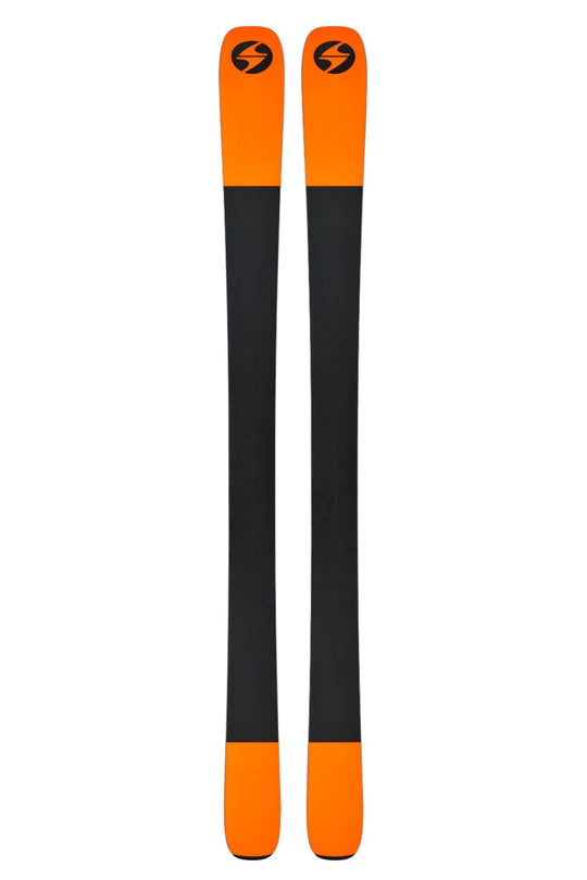 orange and black ski bases with a brand logo on a white background