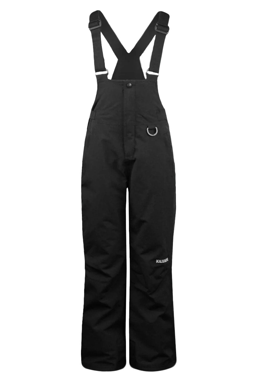 Black bib overalls on a white background