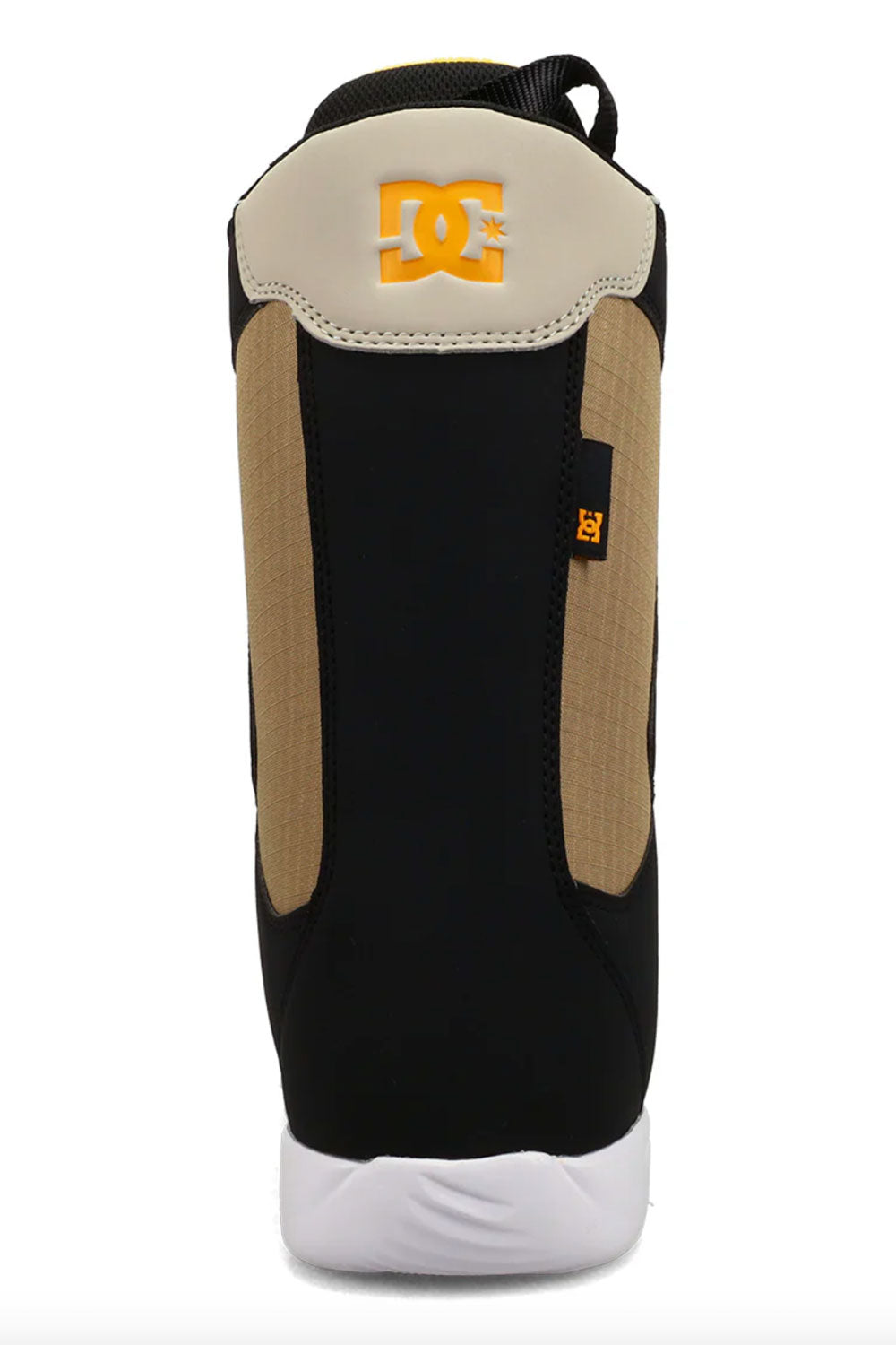 Black and beige backpack with a brand logo on a white background