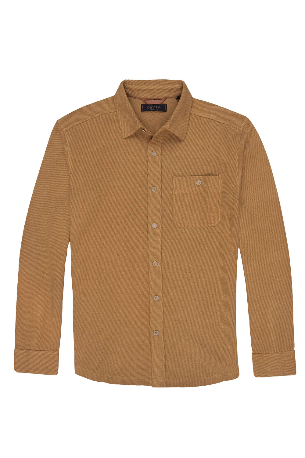 Brown button-up shirt on a white background