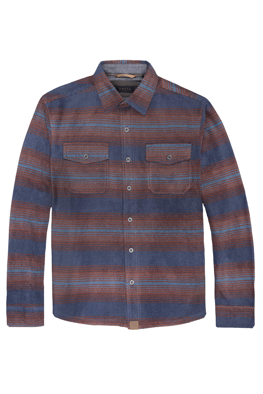 Striped shirt with blue and brown pattern on a white background