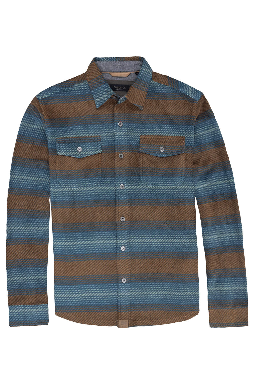 Striped shirt with brown and blue pattern on a white background
