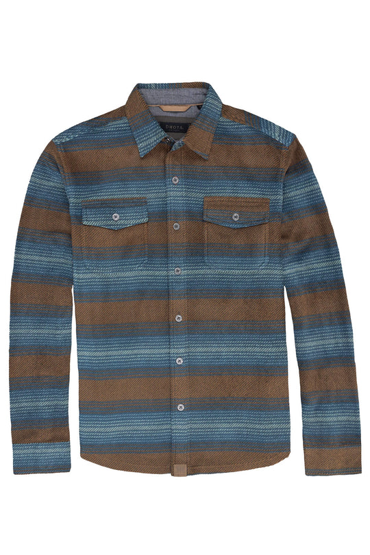 Striped shirt with brown and blue pattern on a white background
