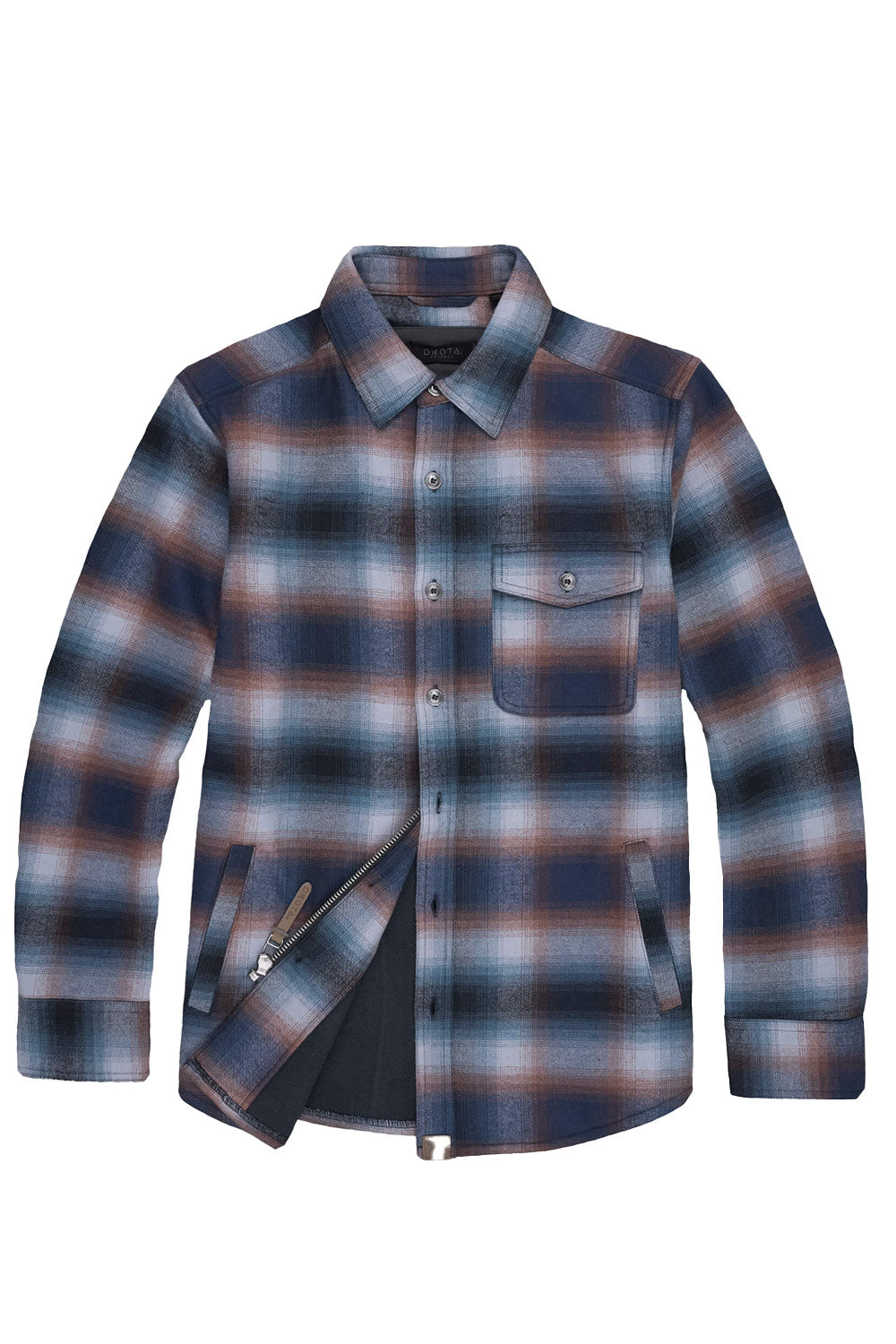 Plaid shirt with a jacket overlay on a white background