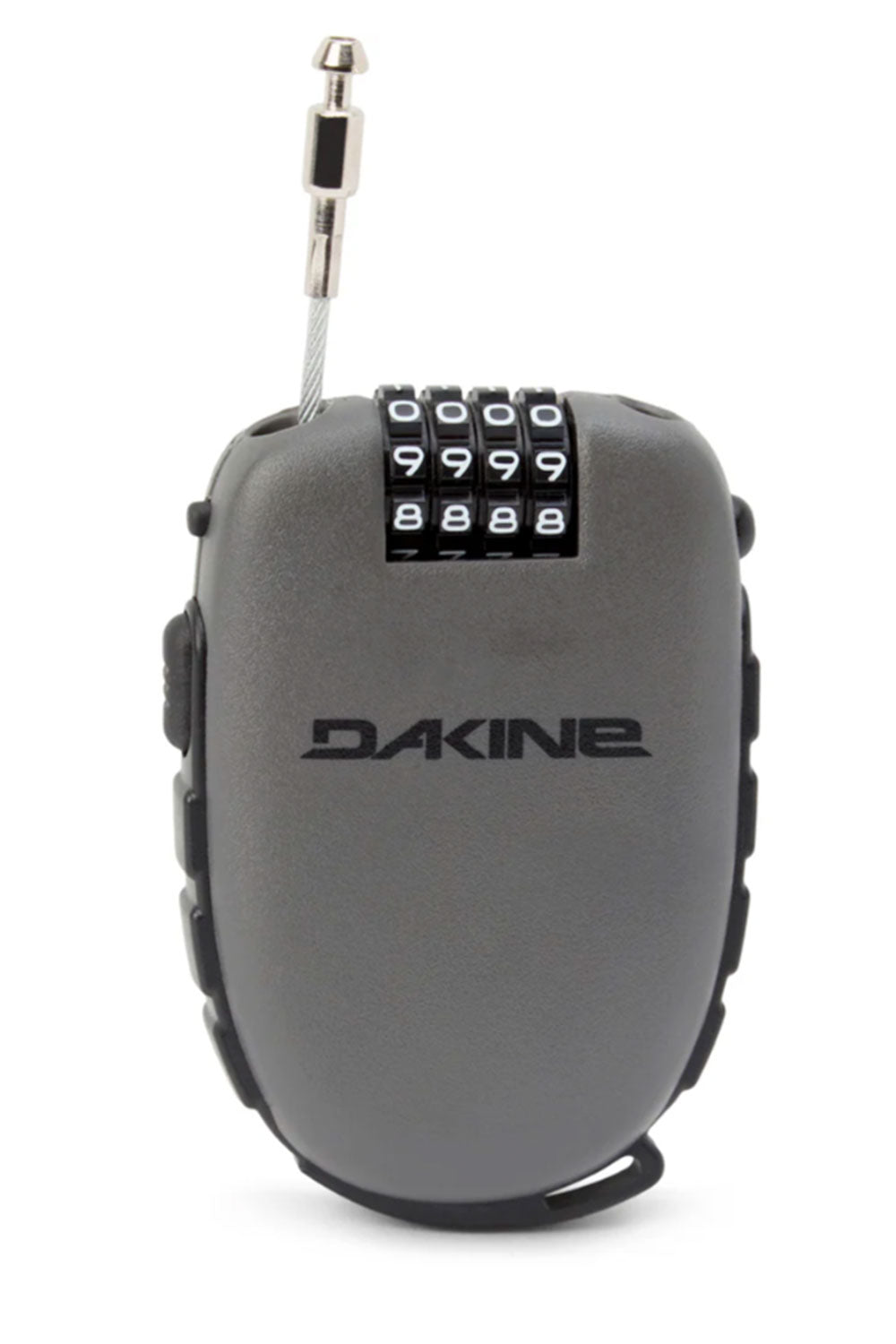 Gray combination lock with a visible brand logo on a white background