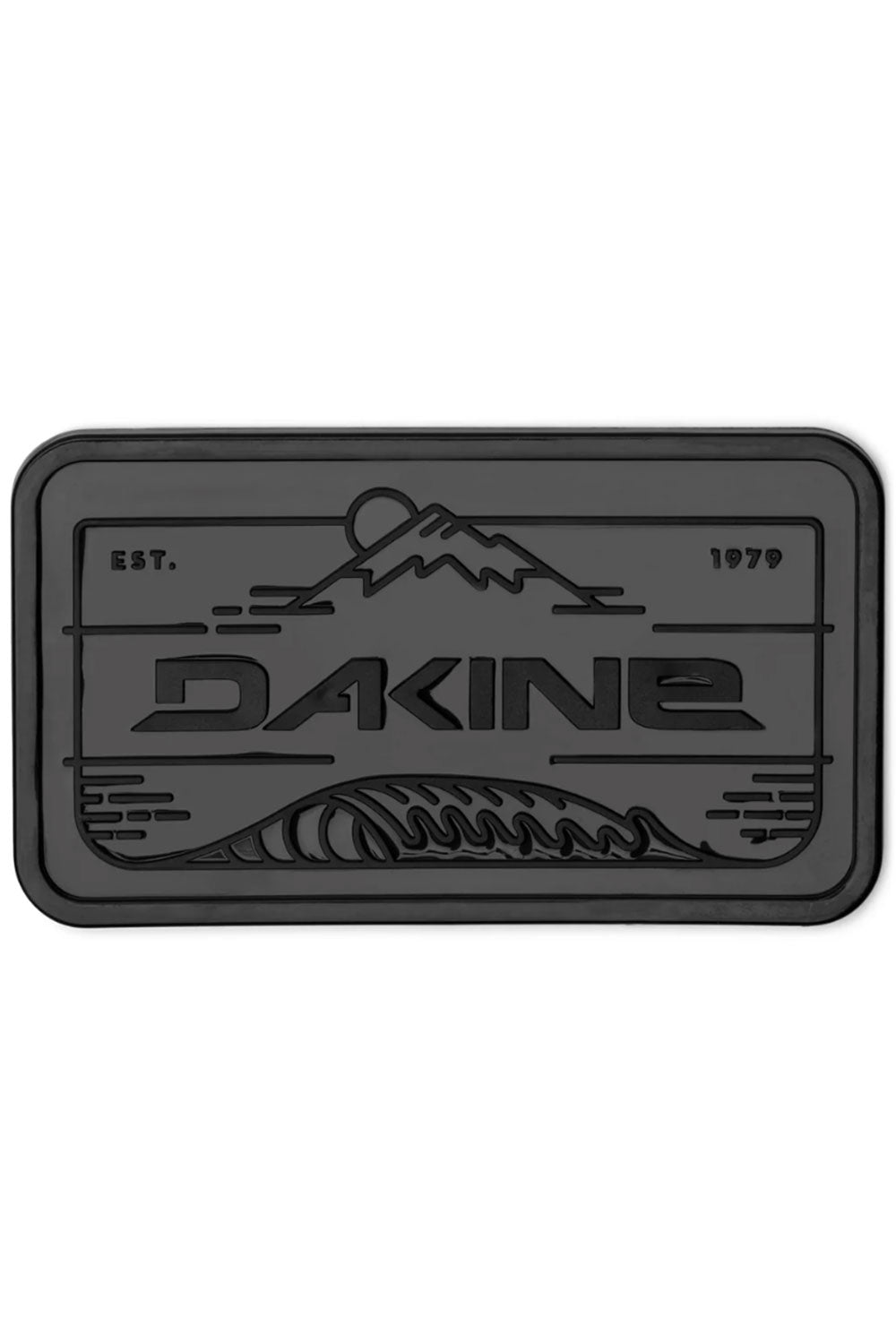 Black Dakine logo patch on a white background