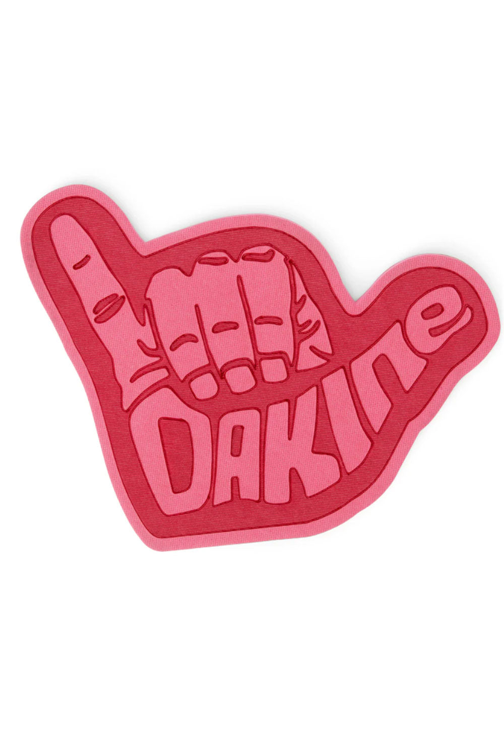 Pink hand sign sticker with 'Dakine' text on a white background