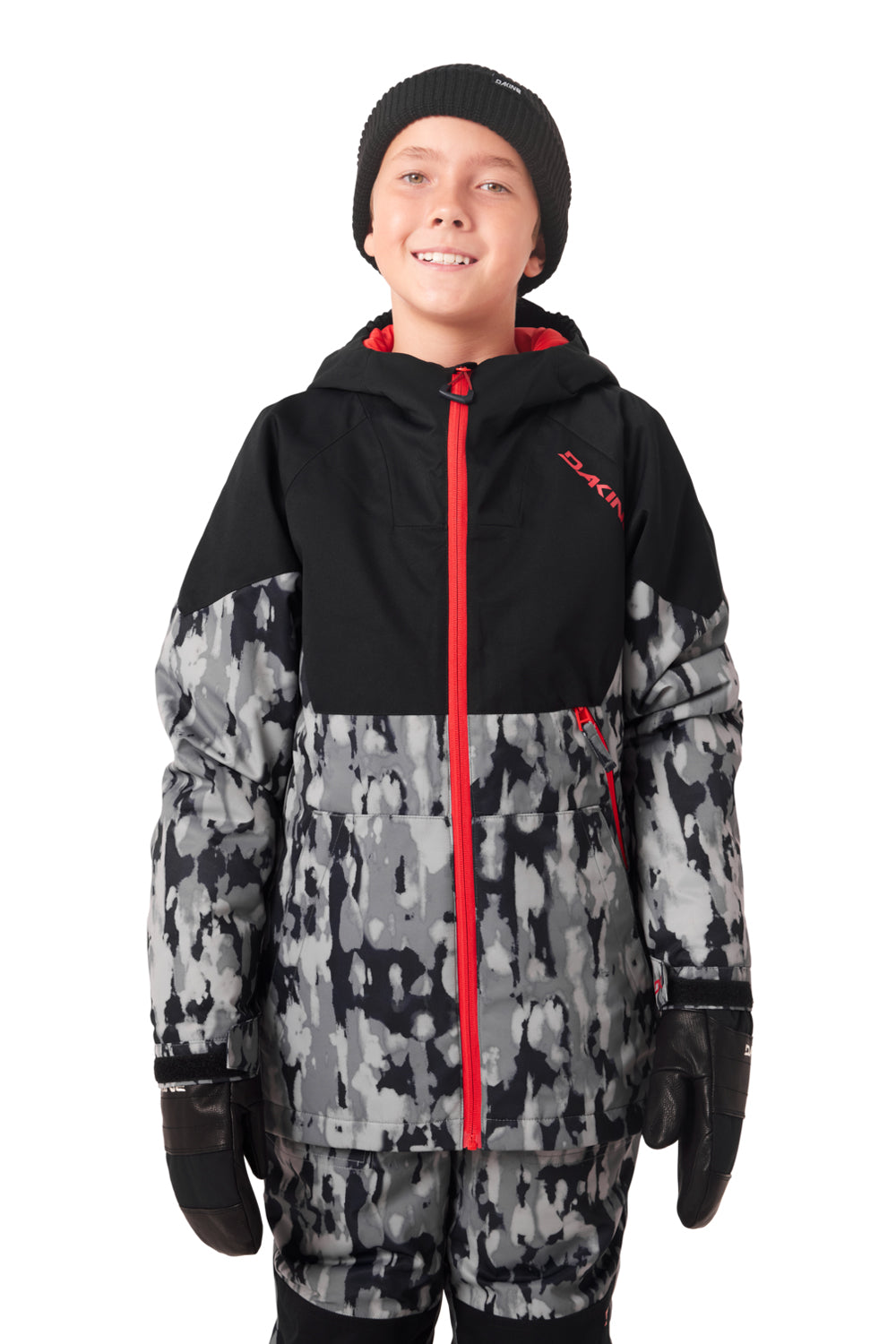 Boys' Dakine Siphon snowboard/ski jacket.   black , gray and white with red accents