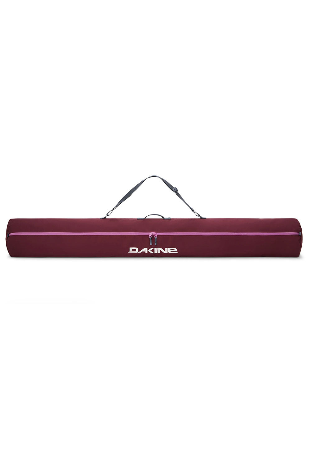 Maroon ski bag with a handle on a white background