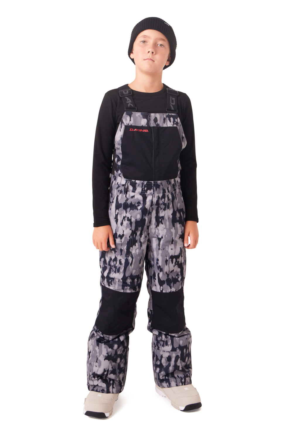 boys' Dakine Staple Bib ski/snowbard pants - black, gray and white
