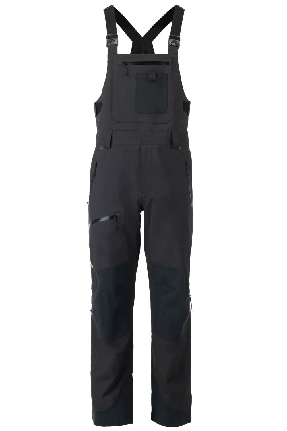 Black bib overalls on a white background