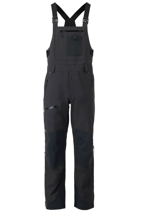 Black bib overalls on a white background