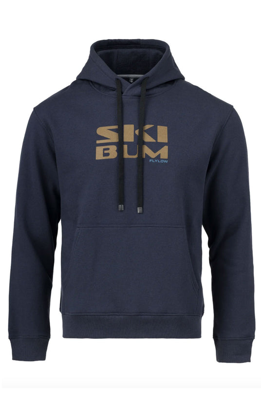 Navy hoodie with 'Ski Bum' logo on a white background