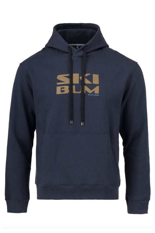 Navy hoodie with 'Ski Bum' logo on a white background