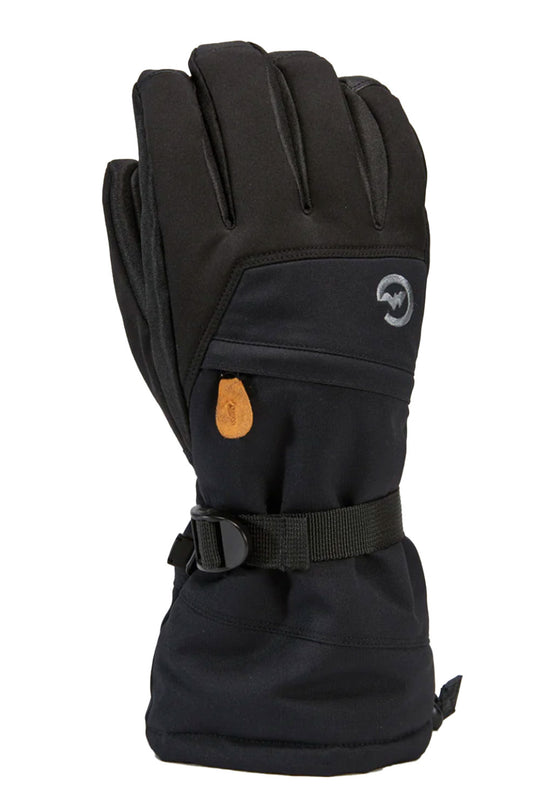 Black glove with a brand logo on a white background