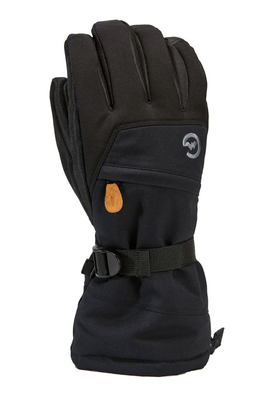 Black glove with a brand logo on a white background