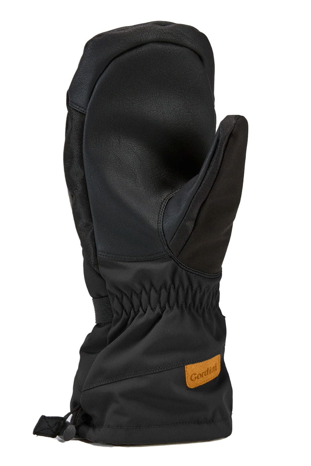Black winter glove with a hood on a white background