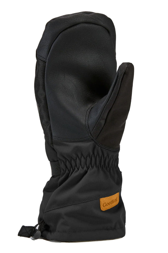 Black winter glove with a hood on a white background