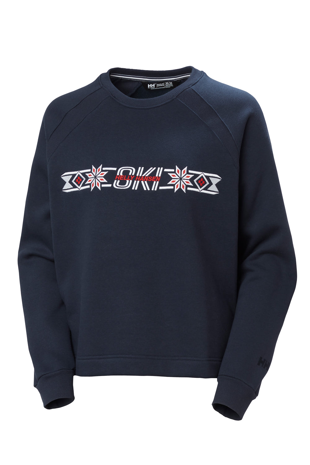 Navy blue sweatshirt with a "ski" logo on a white background