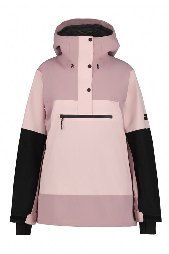 pink, dusty rose and black colorblock ski jacket