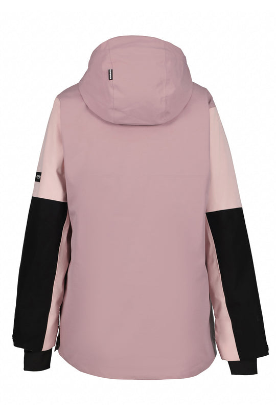 pink, dusty rose and black colorblock ski jacket - back view
