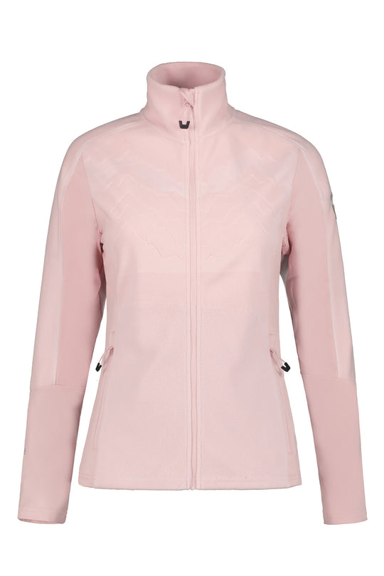 Pink fleece zip up jacket on a white background