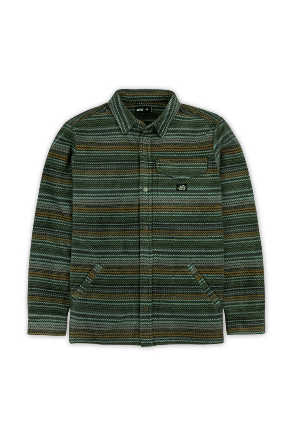 men's Jetty Concorida Fleece shirt - green, blue and brown stripes