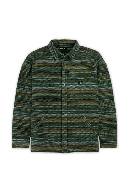 men's Jetty Concorida Fleece shirt - green, blue and brown stripes