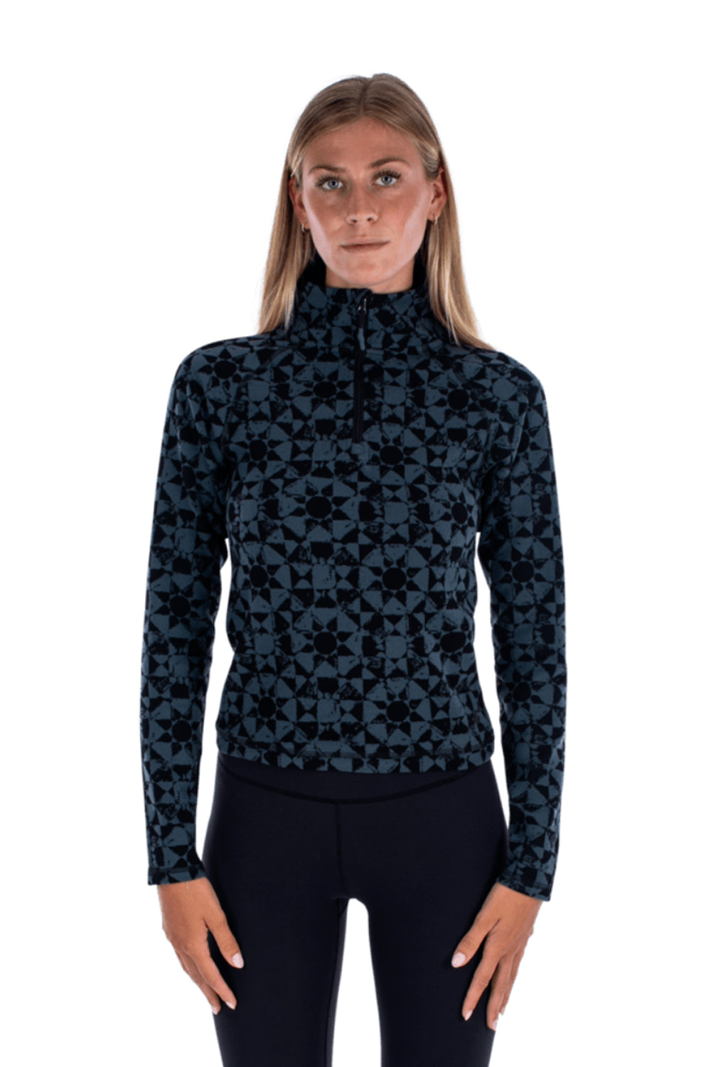 women's Jetty Cranford 1/4 zip fleece top,  grey & black snowflake pattern