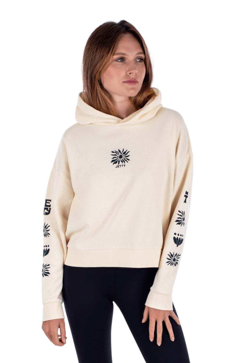 women's Jetty Hazel hoodie, off white with black floral accents