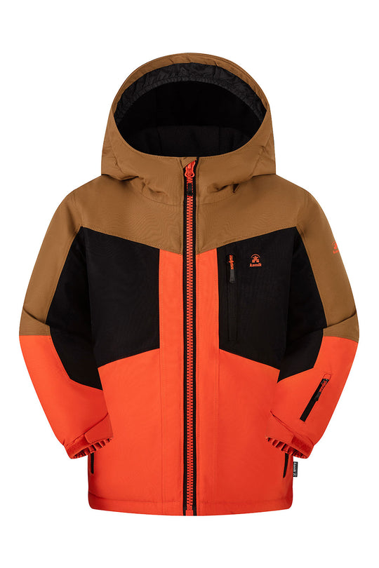 Brown and orange jacket with a hood on a white background